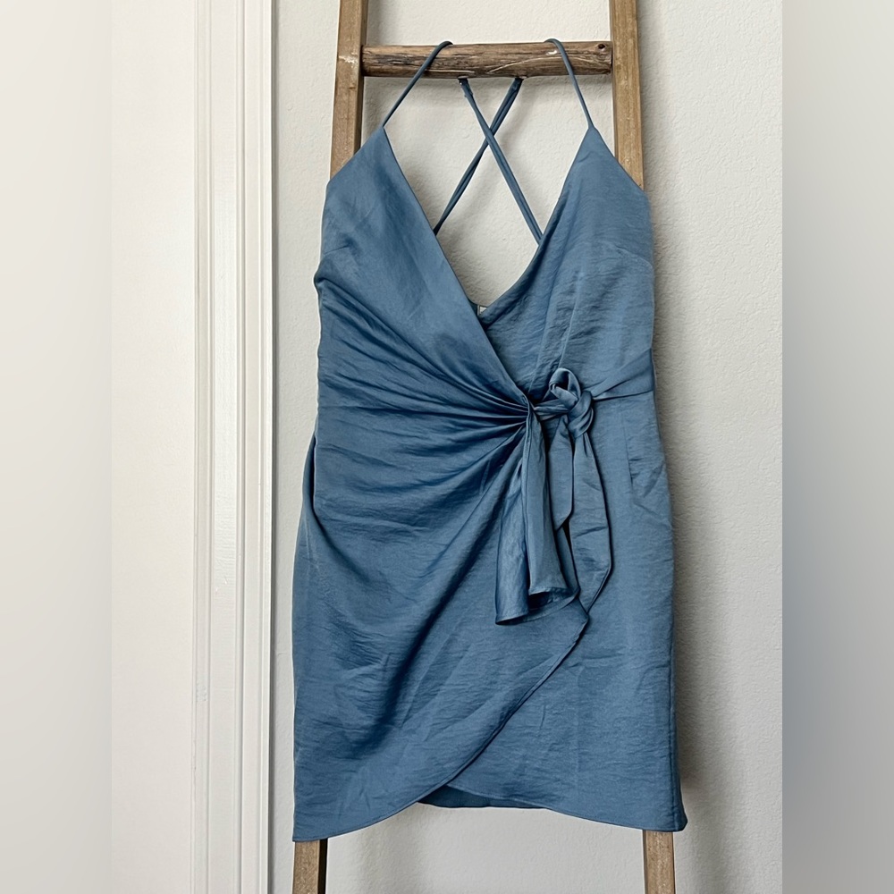 Blue Satin Casual Mini